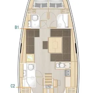 Floor plan of Adagio, a Hanse 458 sailboat at Split, Croatia