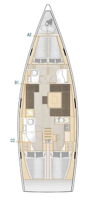 Floor plan of Adagio, a Hanse 458 sailboat at Split, Croatia