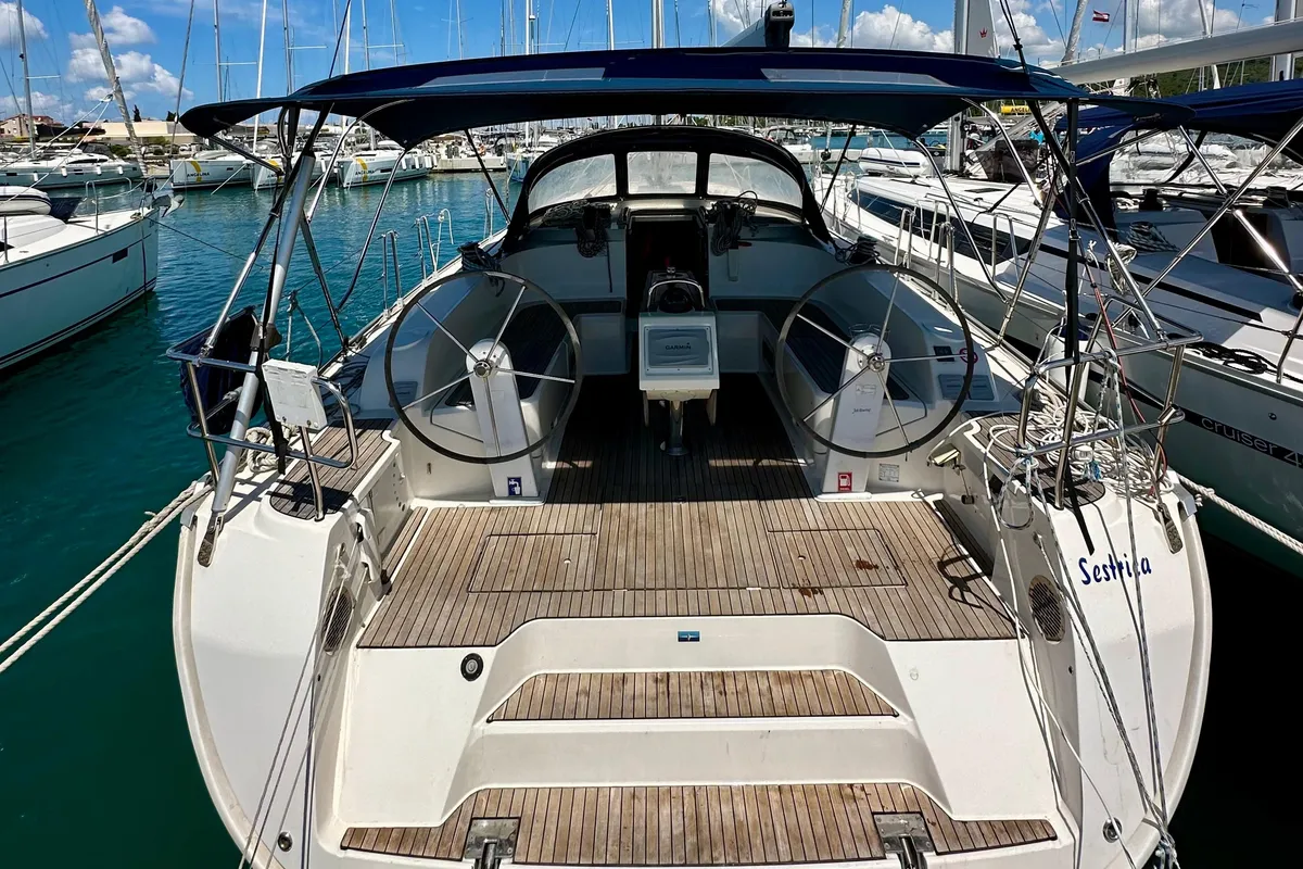 Cockpit of Sestrica, a Bavaria Cruiser 46 sailboat at Sukošan, Croatia
