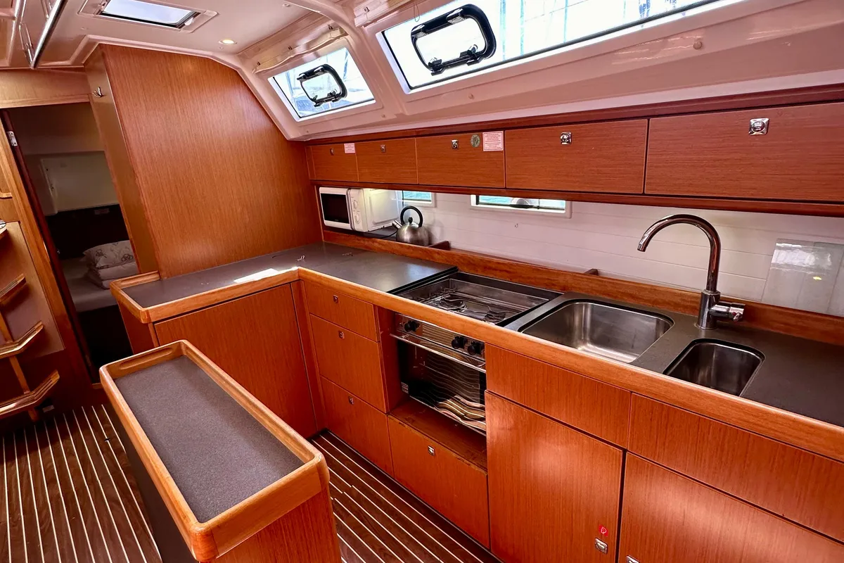 Galley of Sestrica, a Bavaria Cruiser 46 sailboat at Sukošan, Croatia