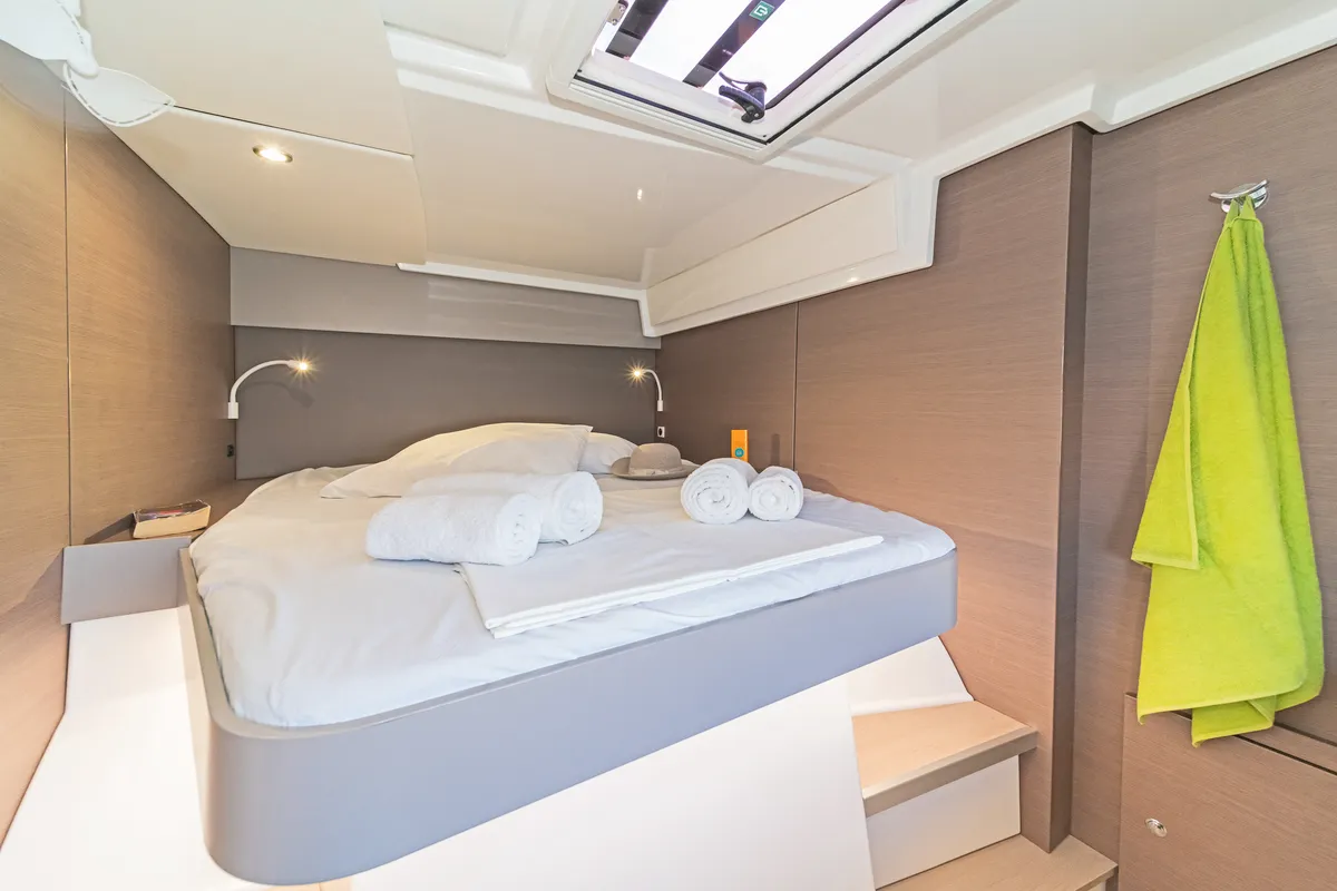 Cabin on Duende, a Bali Catspace catamaran at Athens, Greece