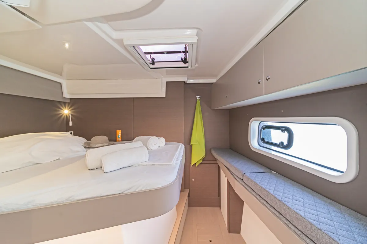 Cabin on Duende, a Bali Catspace catamaran at Athens, Greece