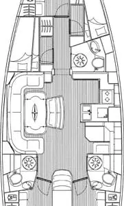 Floor plan of Tonina, a Bavaria 50 Cruiser sailboat at Punat, Croatia