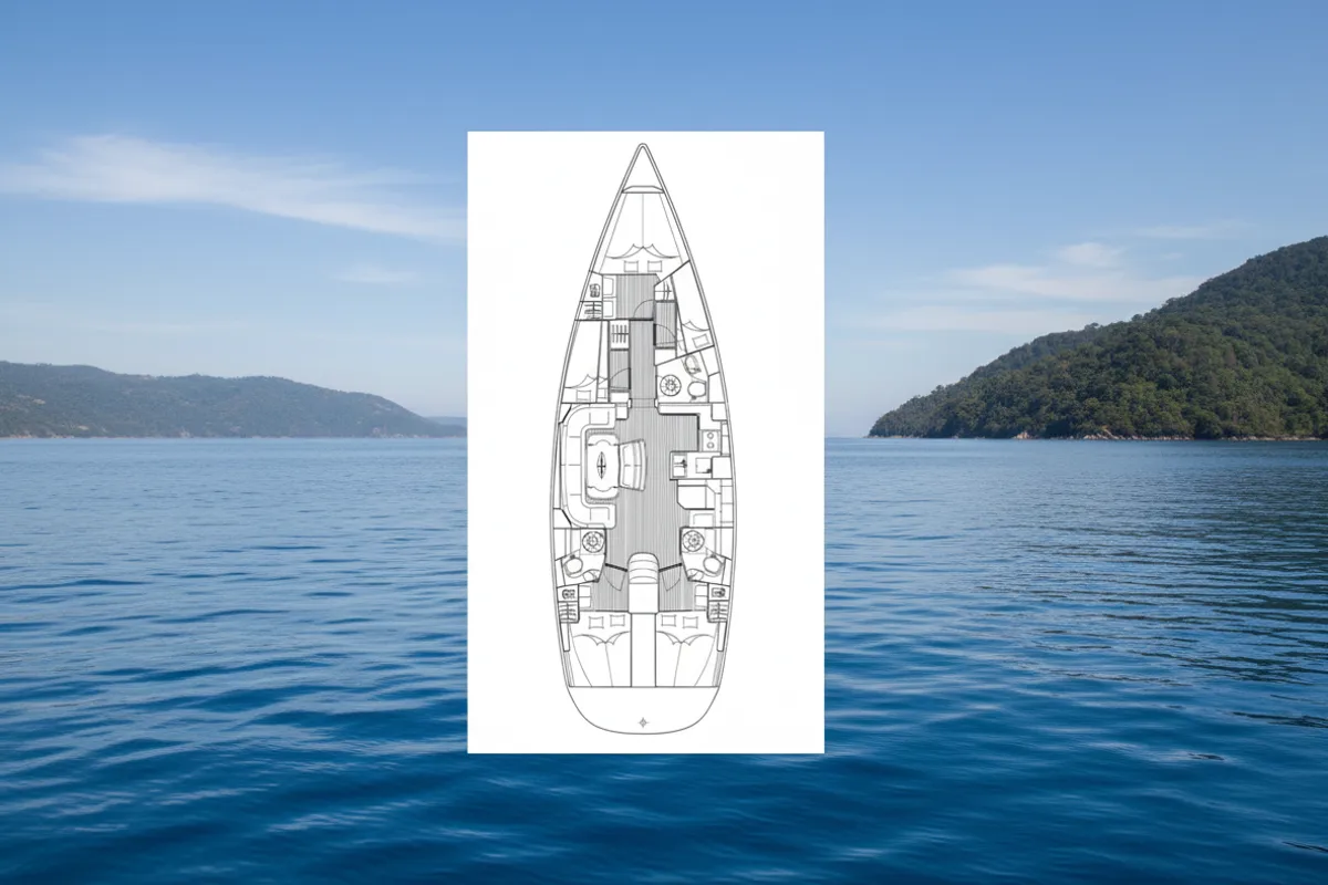 Exterior view of Tonina, a Bavaria 50 Cruiser sailboat at Punat, Croatia