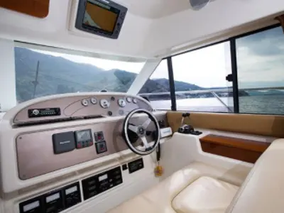 Cockpit of Franchy, a Jeanneau Prestige 36 motor yacht at Split, Croatia