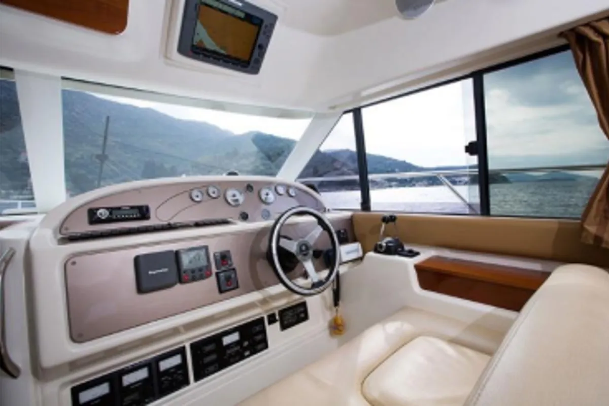 Cockpit of Franchy, a Jeanneau Prestige 36 motor yacht at Split, Croatia