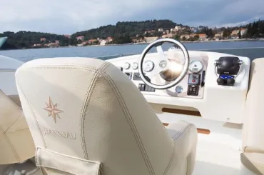 Cockpit of Franchy, a Jeanneau Prestige 36 motor yacht at Split, Croatia