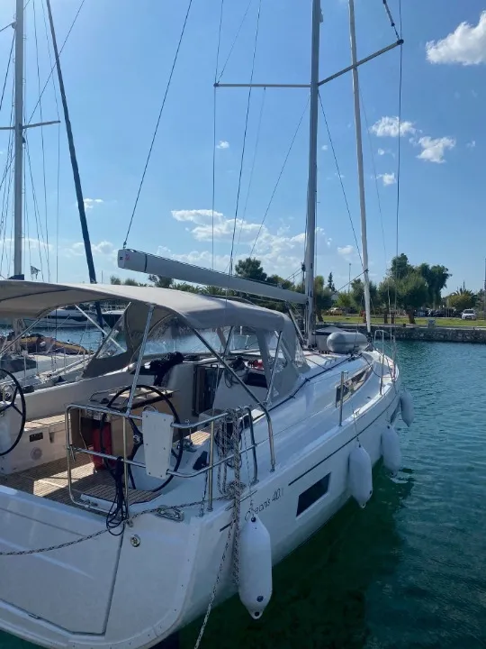 Exterior view of La Mer, a Beneteau Oceanis 40.1 sailboat at Athens, Greece