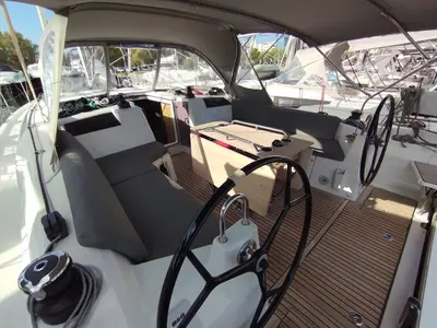 Cockpit of La Mer, a Beneteau Oceanis 40.1 sailboat at Athens, Greece