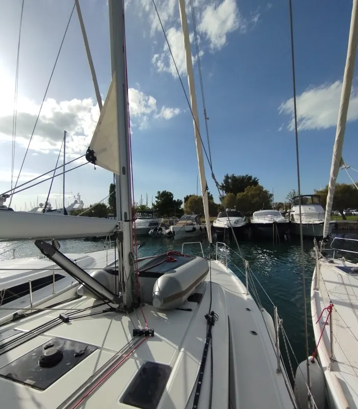 Deck of La Mer, a Beneteau Oceanis 40.1 sailboat at Athens, Greece