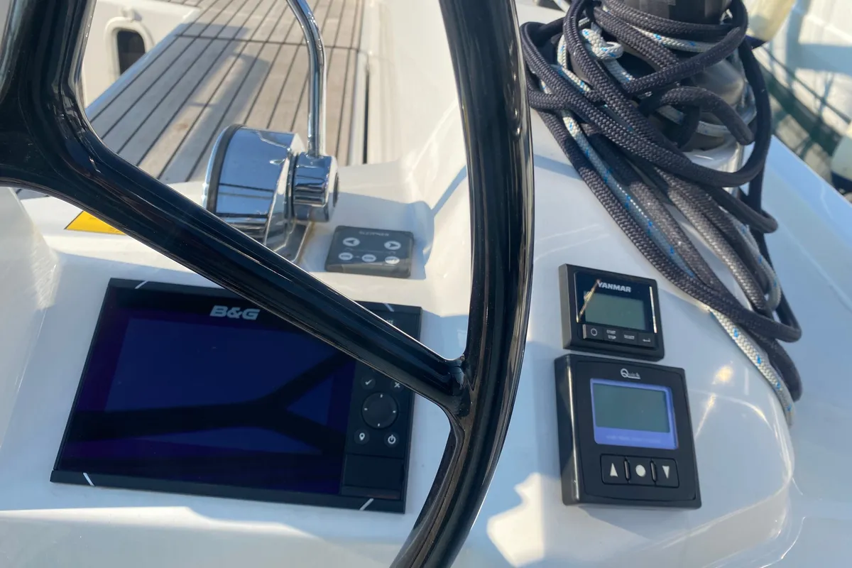 Cockpit of La Mer, a Beneteau Oceanis 40.1 sailboat at Athens, Greece