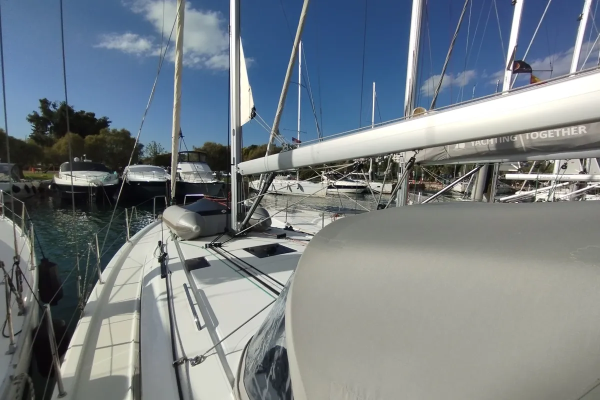 Deck of La Mer, a Beneteau Oceanis 40.1 sailboat at Athens, Greece