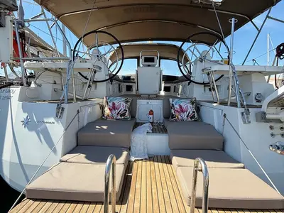 Deck of Our Lady, a Jeanneau 54 sailboat at Kos, Greece