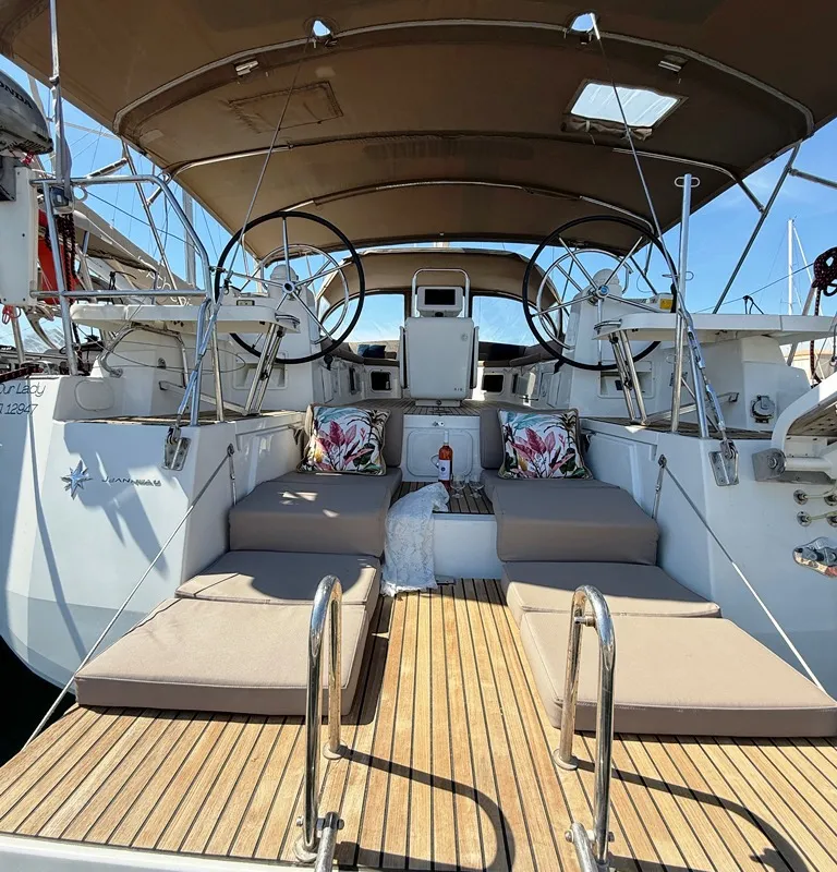 Deck of Our Lady, a Jeanneau 54 sailboat at Kos, Greece