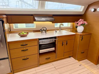 Cabin on Our Lady, a Jeanneau 54 sailboat at Kos, Greece