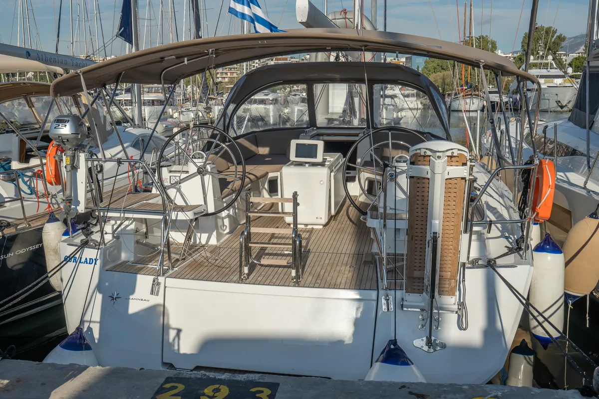 Cockpit of Our Lady, a Jeanneau 54 sailboat at Kos, Greece
