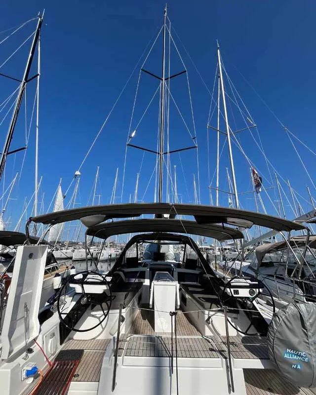 Deck of Inspire II, a Dufour 41 Performance sailboat at Grad Biograd na Moru, Croatia