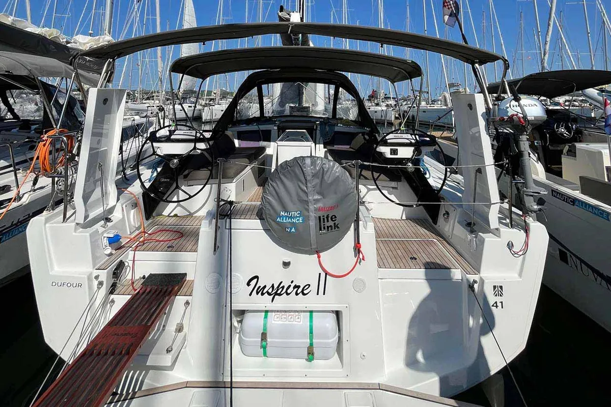 Cockpit of Inspire II, a Dufour 41 Performance sailboat at Grad Biograd na Moru, Croatia