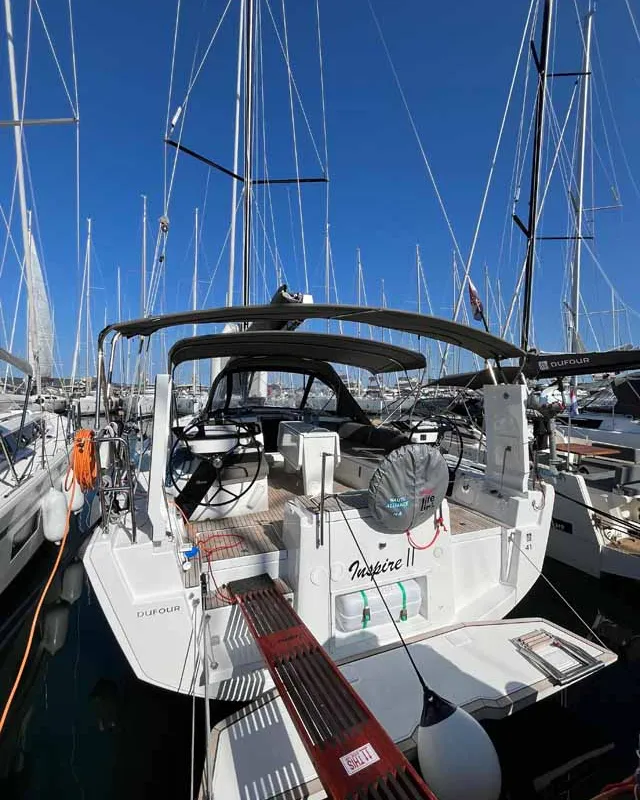 Cockpit of Inspire II, a Dufour 41 Performance sailboat at Grad Biograd na Moru, Croatia