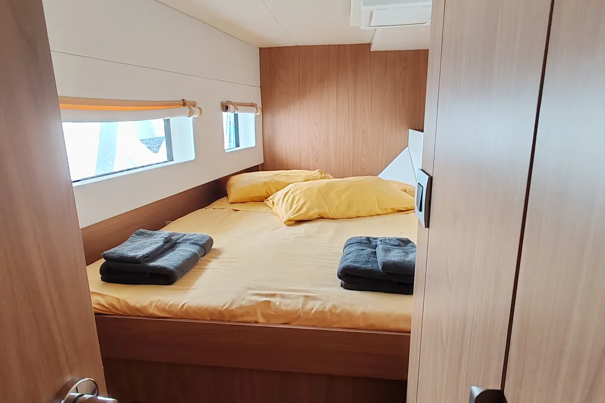 Cabin on Cocoon, a Bali Catsmart catamaran at Figari/Golfo Aranci, Italy
