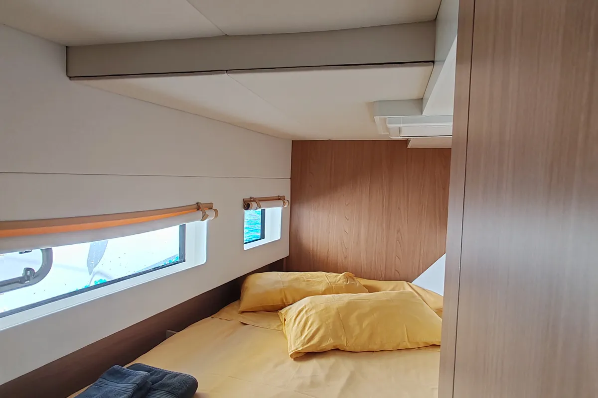 Cabin on Cocoon, a Bali Catsmart catamaran at Figari/Golfo Aranci, Italy