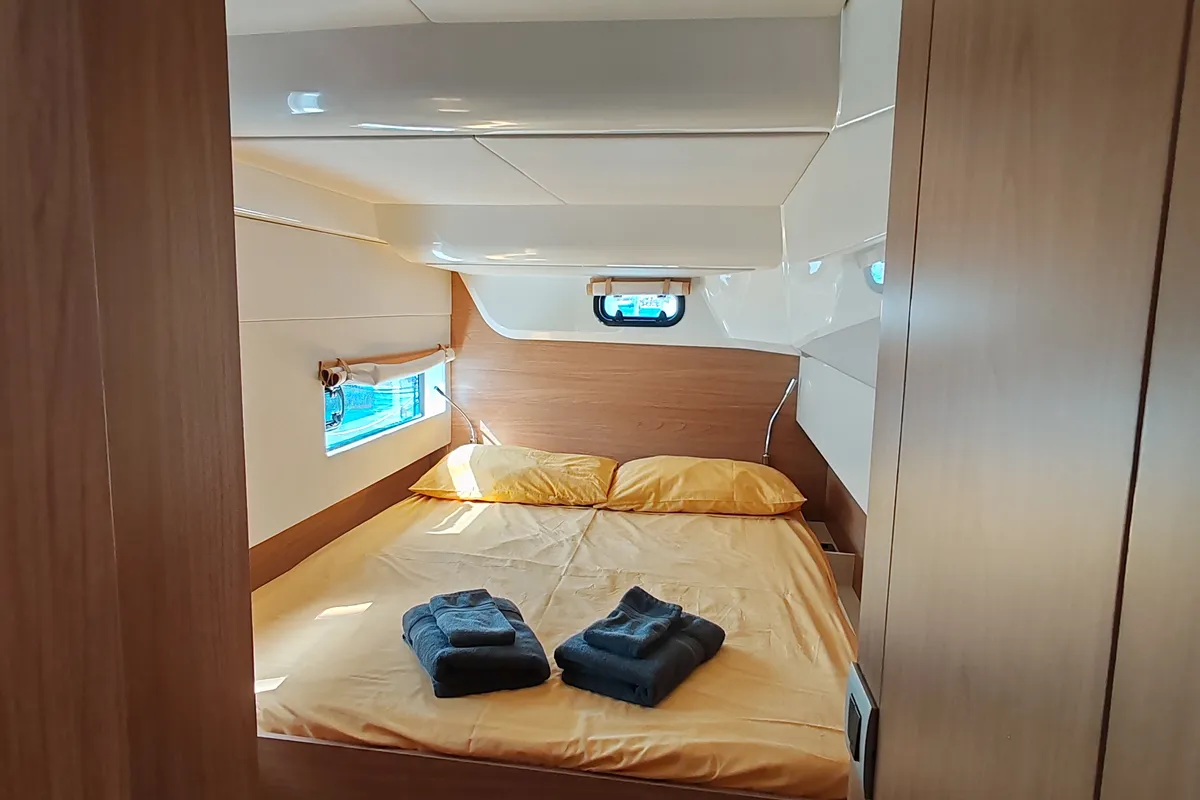Cabin on Cocoon, a Bali Catsmart catamaran at Figari/Golfo Aranci, Italy