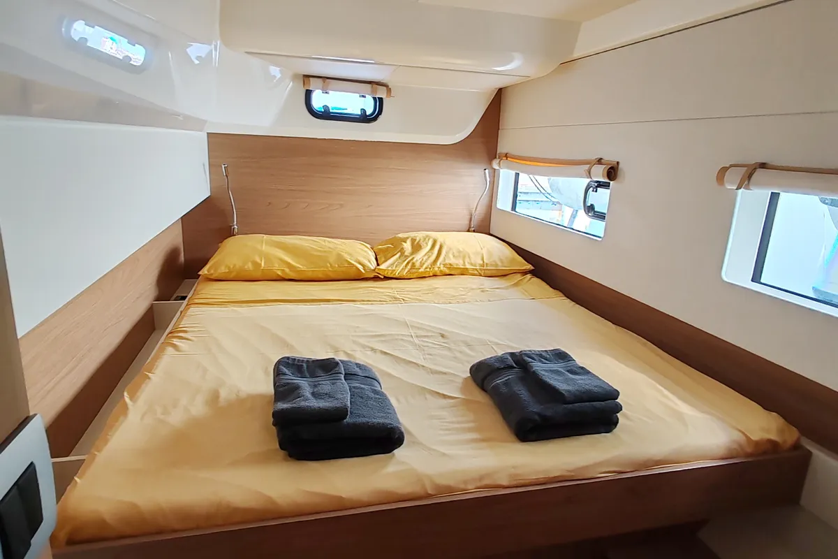 Cabin on Cocoon, a Bali Catsmart catamaran at Figari/Golfo Aranci, Italy