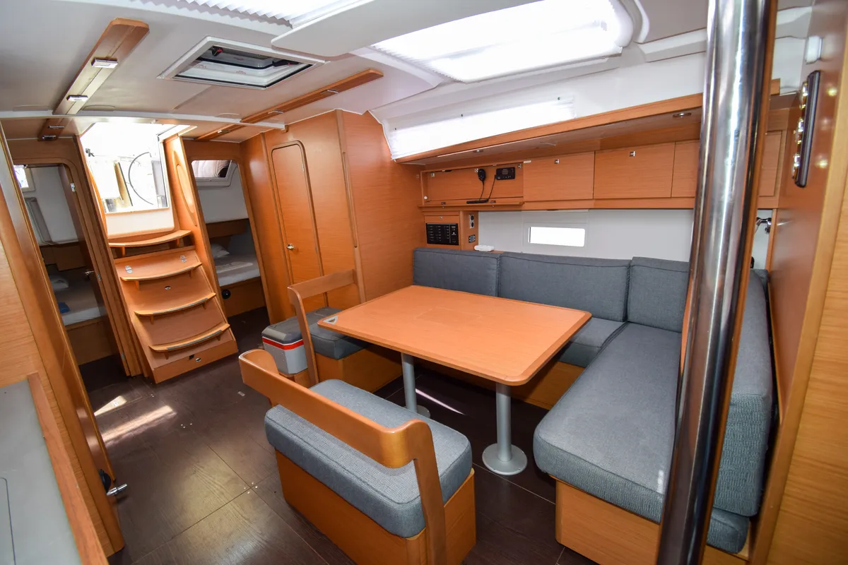 Salon of Ida 1, a Dufour 430 sailboat at Marmaris, Turkey