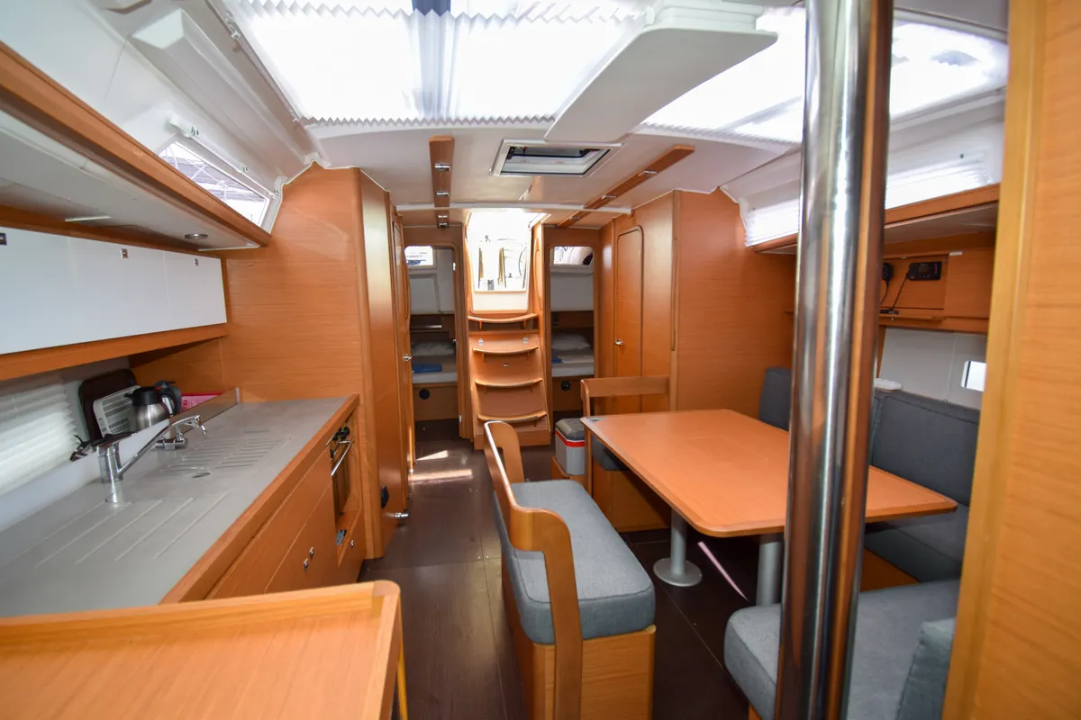 Salon of Ida 1, a Dufour 430 sailboat at Marmaris, Turkey