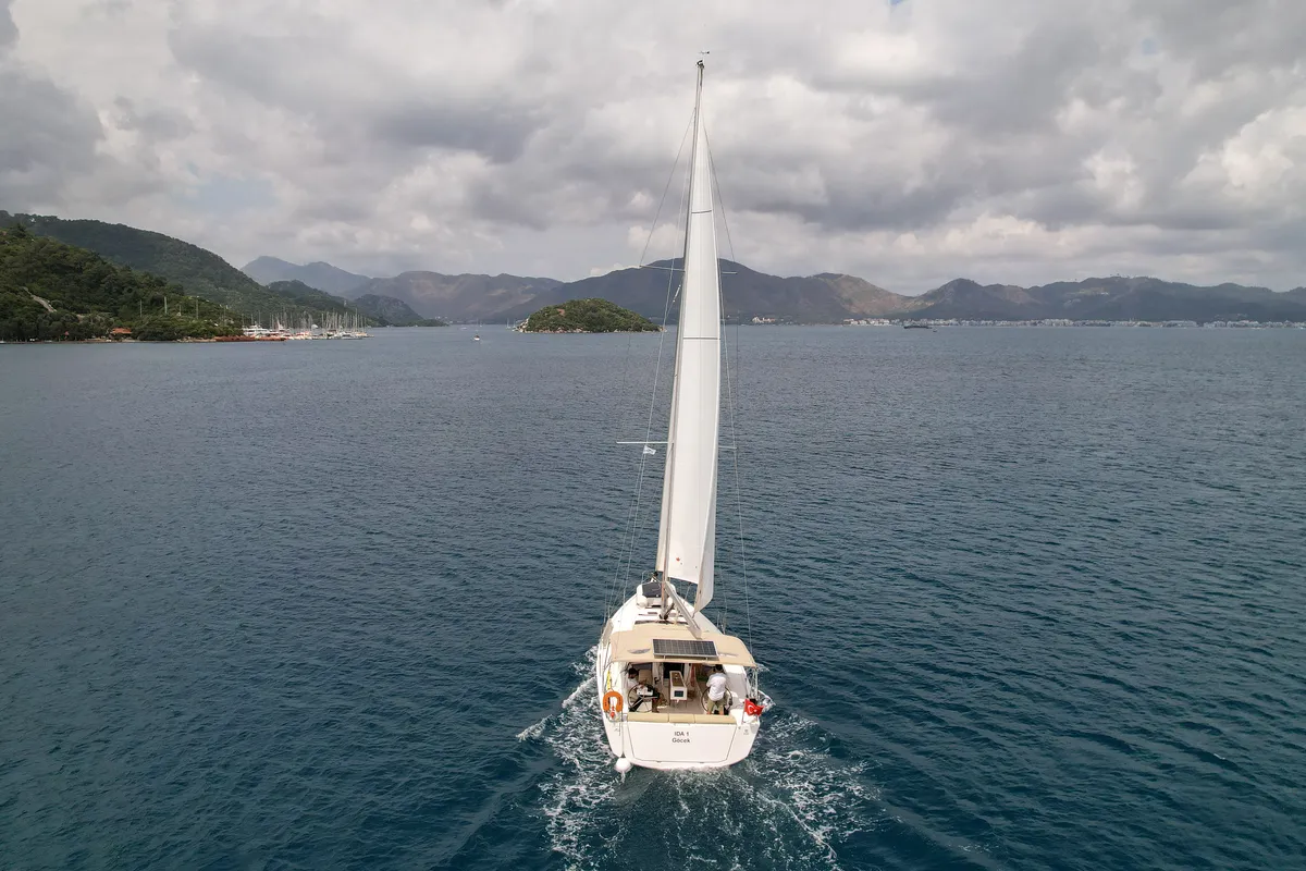 Exterior view of Ida 1, a Dufour 430 sailboat at Marmaris, Turkey