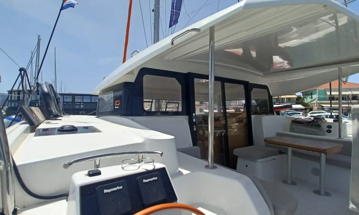 Deck of Axieros II, a Excess 11 catamaran at Municipal Unit of Lefkada, Greece