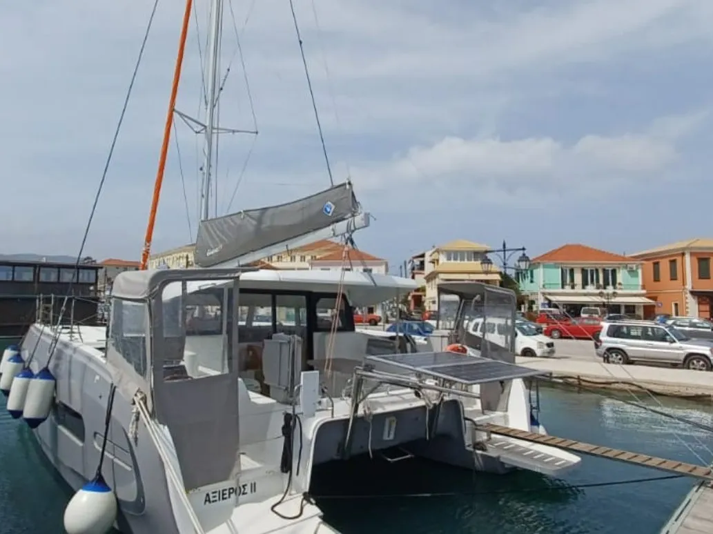 Exterior view of Axieros II, a Excess 11 catamaran at Municipal Unit of Lefkada, Greece
