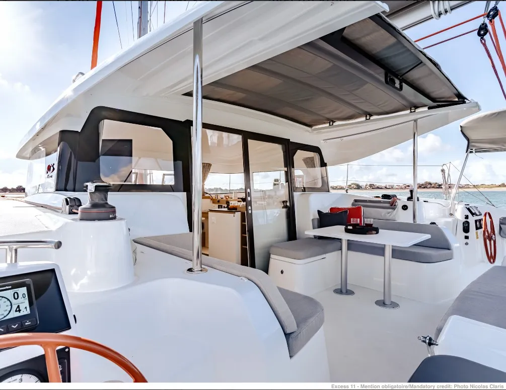 Deck of Axieros II, a Excess 11 catamaran at Municipal Unit of Lefkada, Greece