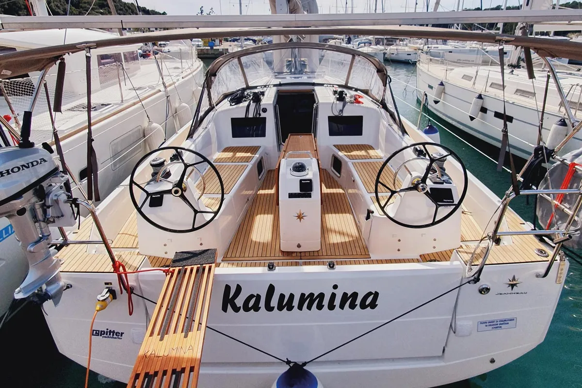 Cockpit of Kalumina, a Jeanneau Sun Odyssey 410 sailboat at Murter, Croatia
