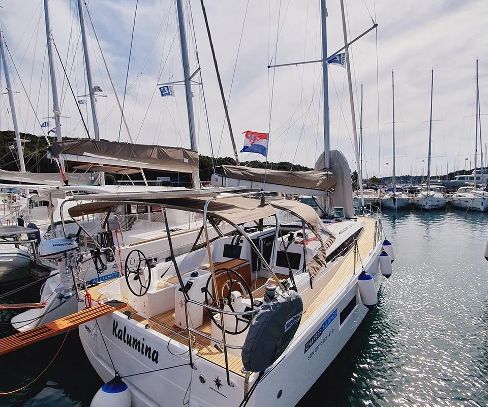 Cockpit of Kalumina, a Jeanneau Sun Odyssey 410 sailboat at Murter, Croatia