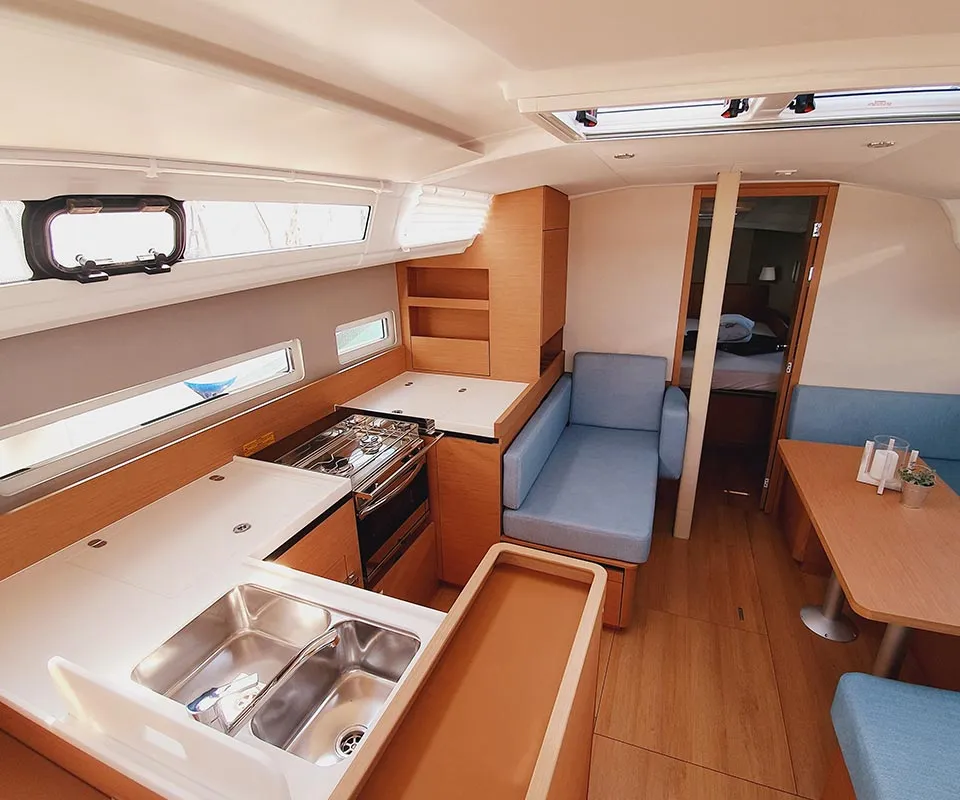 Galley of Kalumina, a Jeanneau Sun Odyssey 410 sailboat at Murter, Croatia