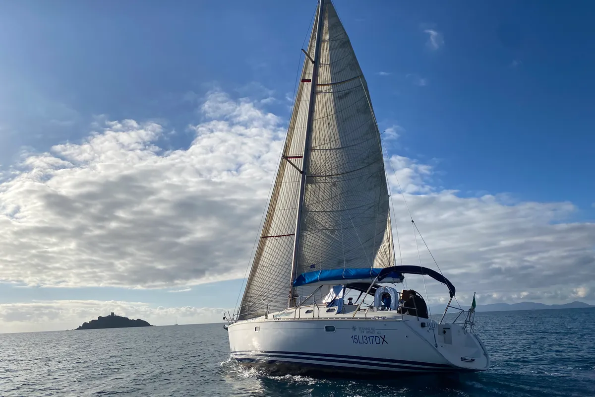 Exterior view of Jalù, a Jeanneau Sun Odyssey 42.2 sailboat at Punta Ala, Italy