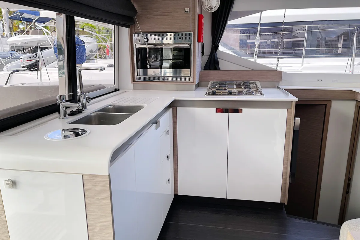 Barnacle, a Fountaine Pajot Isla 40 catamaran at Roche Caiman, Seychelles
