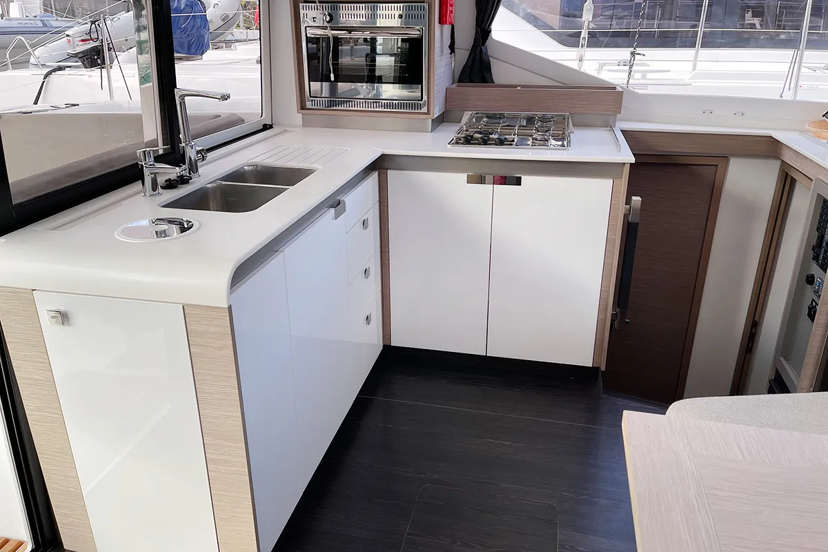 Barnacle, a Fountaine Pajot Isla 40 catamaran at Roche Caiman, Seychelles