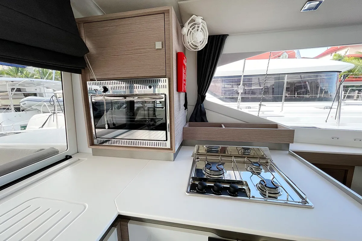 Barnacle, a Fountaine Pajot Isla 40 catamaran at Roche Caiman, Seychelles