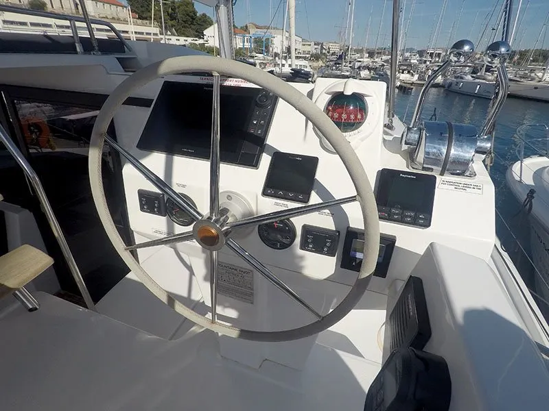 Deck of Imagine, a Fountaine Pajot Astrea 42 catamaran at Grad Šibenik, Croatia