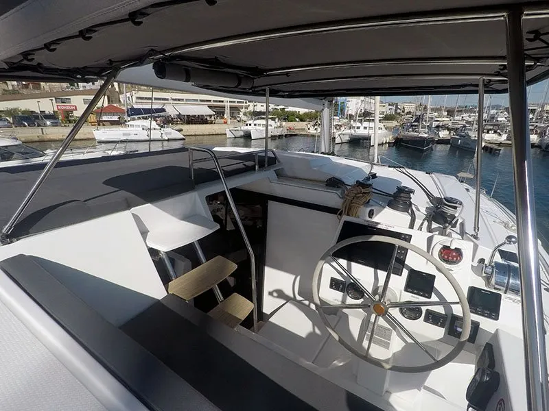 Cockpit of Imagine, a Fountaine Pajot Astrea 42 catamaran at Grad Šibenik, Croatia