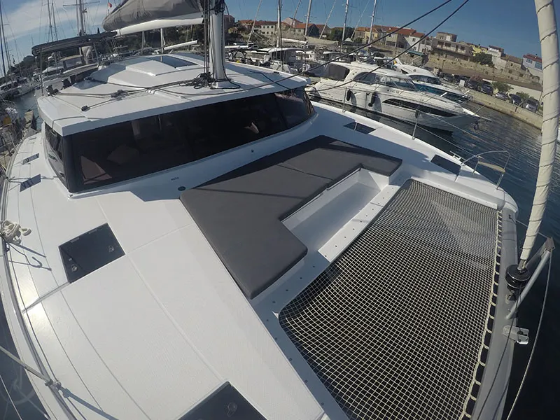 Deck of Imagine, a Fountaine Pajot Astrea 42 catamaran at Grad Šibenik, Croatia