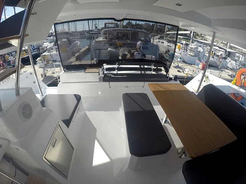 Deck of Imagine, a Fountaine Pajot Astrea 42 catamaran at Grad Šibenik, Croatia