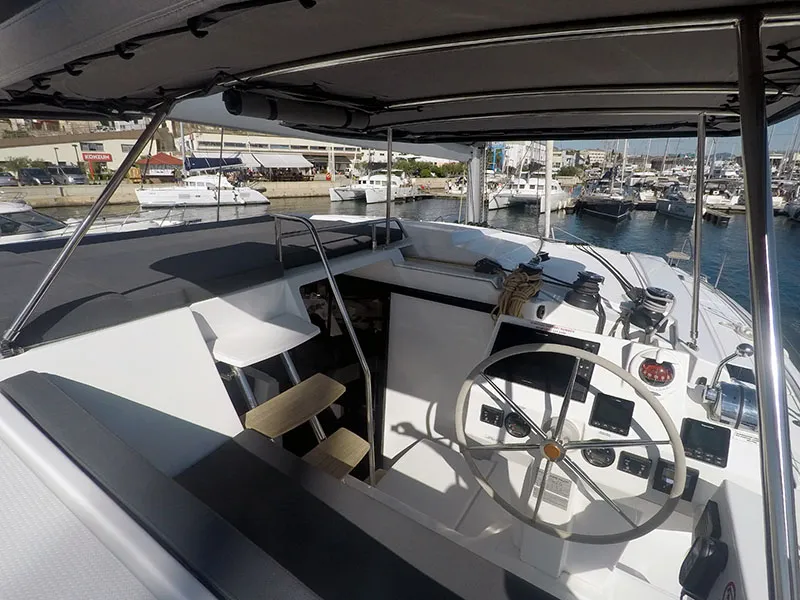 Cockpit of Imagine, a Fountaine Pajot Astrea 42 catamaran at Grad Šibenik, Croatia