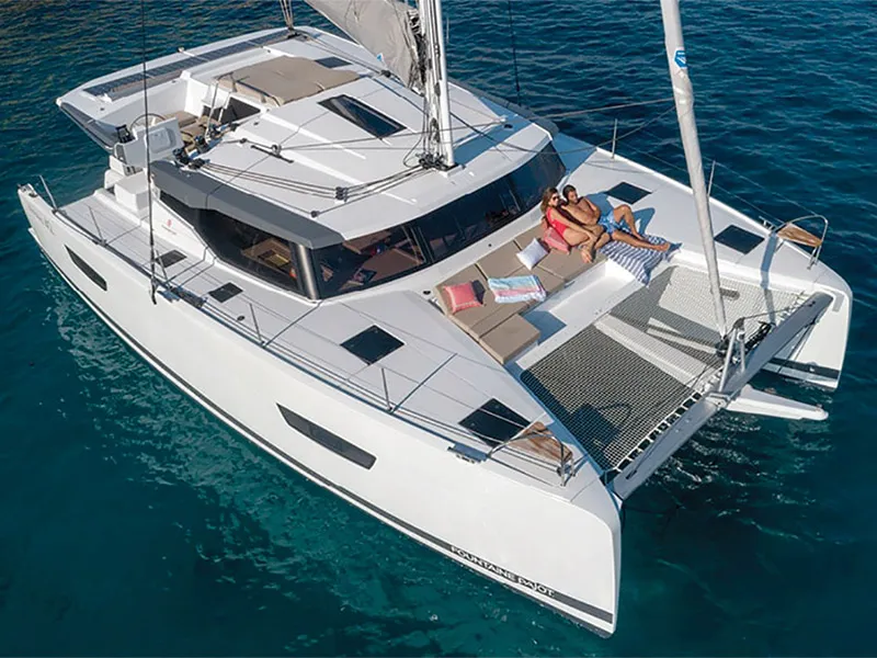 Exterior view of Imagine, a Fountaine Pajot Astrea 42 catamaran at Grad Šibenik, Croatia