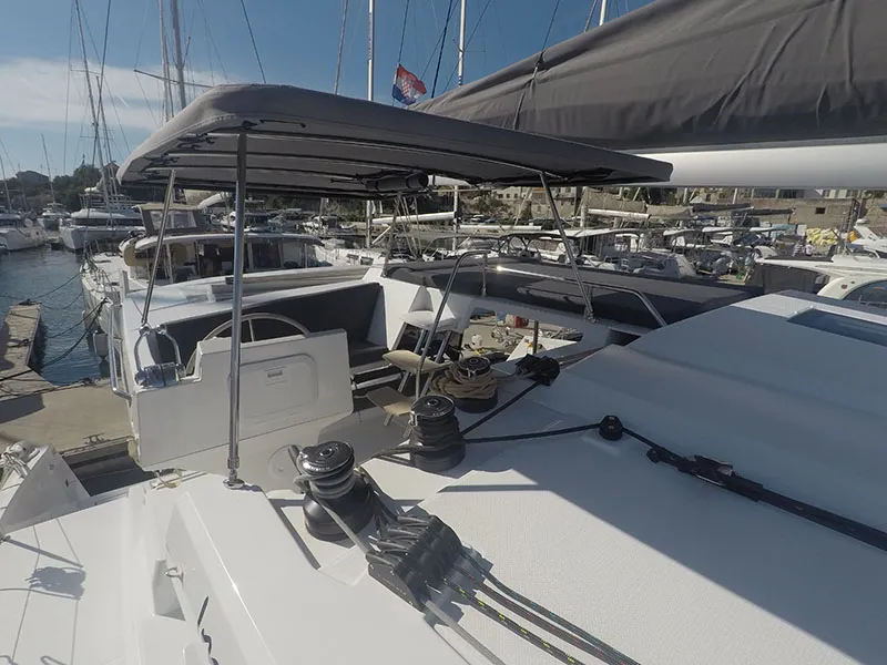Cockpit of Imagine, a Fountaine Pajot Astrea 42 catamaran at Grad Šibenik, Croatia