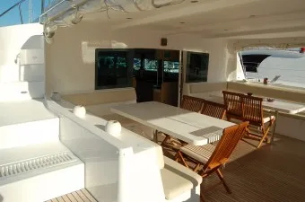 Deck of Iris, a Catlante 600 catamaran at Roche Caiman, Seychelles