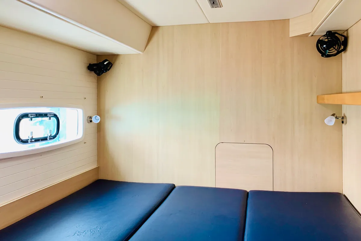 Cabin on Iris, a Catlante 600 catamaran at Roche Caiman, Seychelles