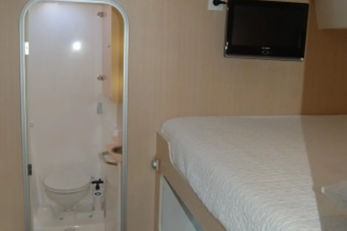 Cabin on Iris, a Catlante 600 catamaran at Roche Caiman, Seychelles
